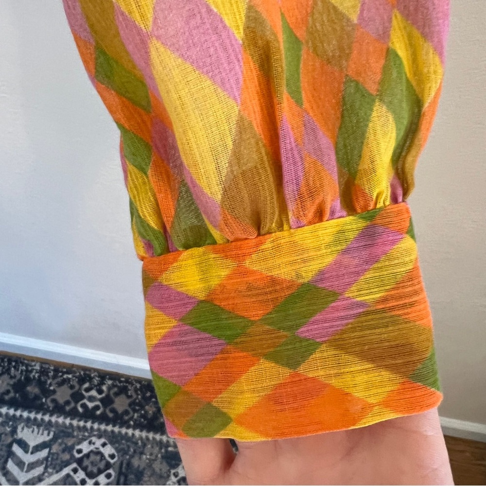 Vintage Diamond Pattern Sheer Button Up - Picture 12 of 16